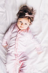 The Madison Pink Stripe Ruffle Footie