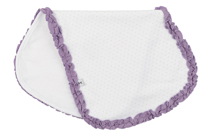 Over the Shoulder Burp Cloth Lavender Dot with Ruffles