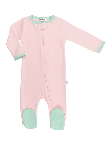 Pink and Mint Essential Zipper Front Footie