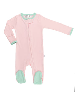 Pink and Mint Essential Zipper Front Footie