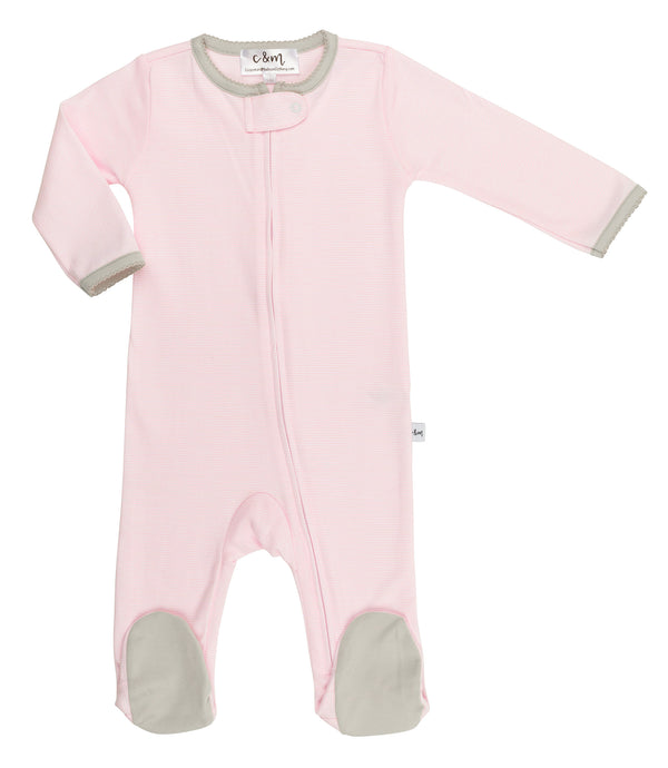 Pink Stripe Essential Zipper Front Footie