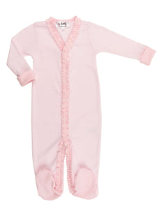 The Madison Pink Stripe Ruffle Footie