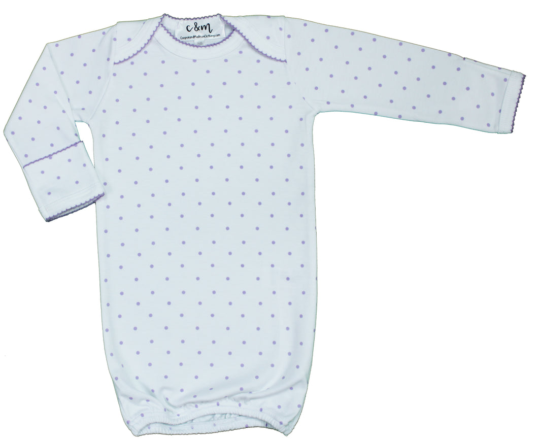 Lavender Polka Dot  Newborn Gown